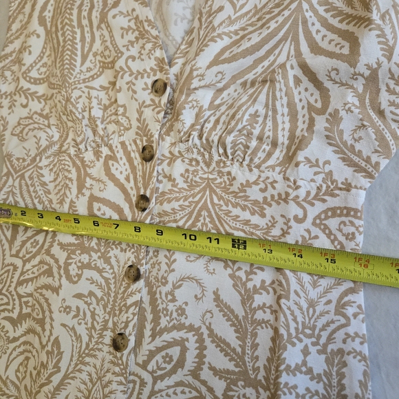 LOFT White Tan Paisley Button Down Linen Blend Mini Dress Spring Vacation MI3 - Picture 6 of 11